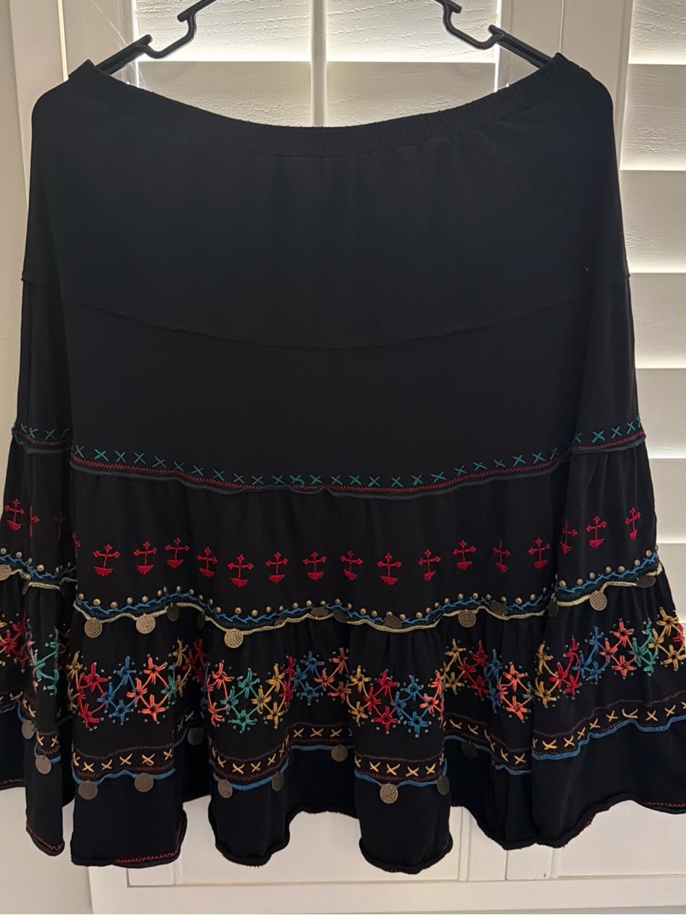 Double d ranch Black Tiered Embroidered Boho Skirt - Multicolor Accents